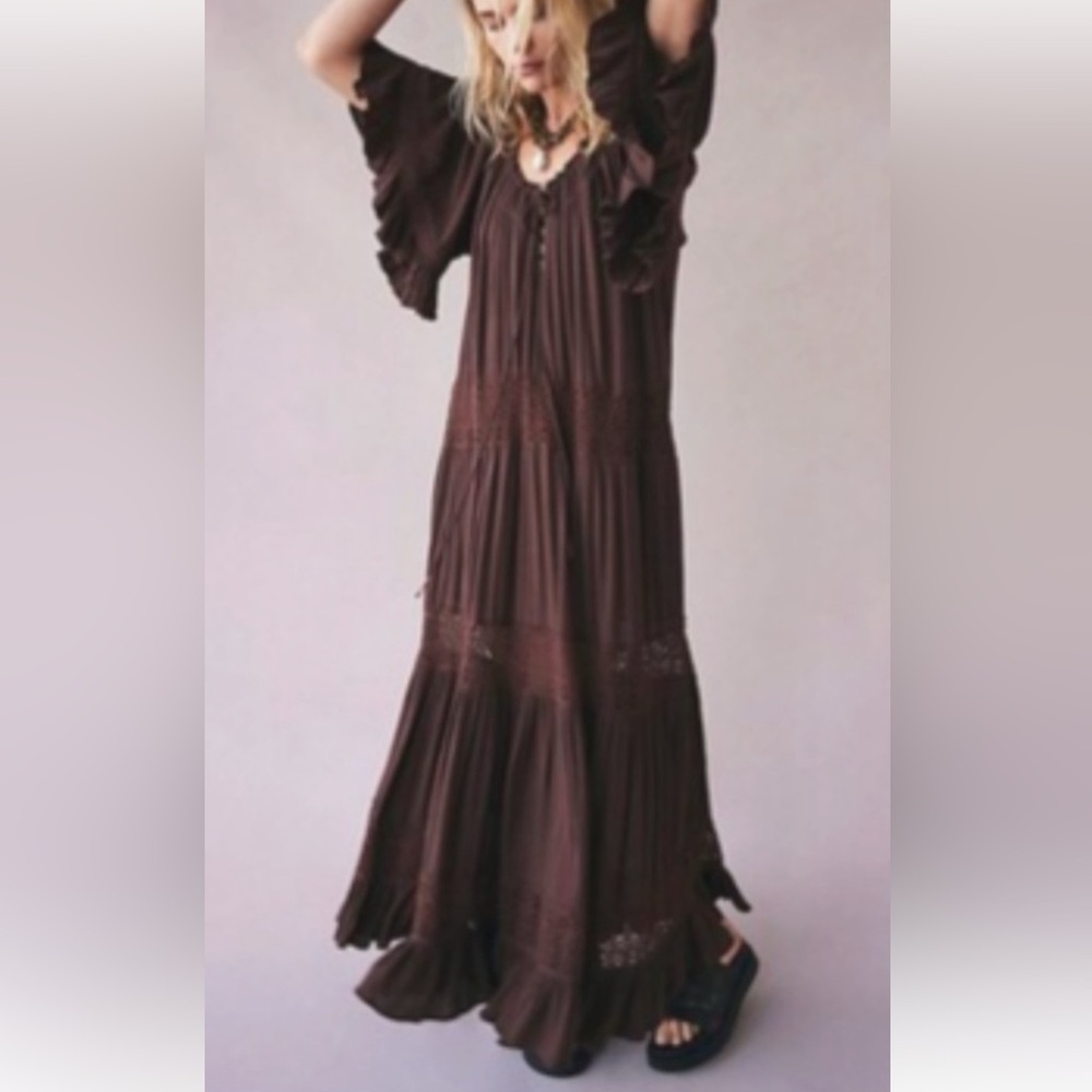 FREE PEOPLE “DREAM ON” BOHO DRESS MAXI in Paper Bag NWOT sz XS (fits to L)